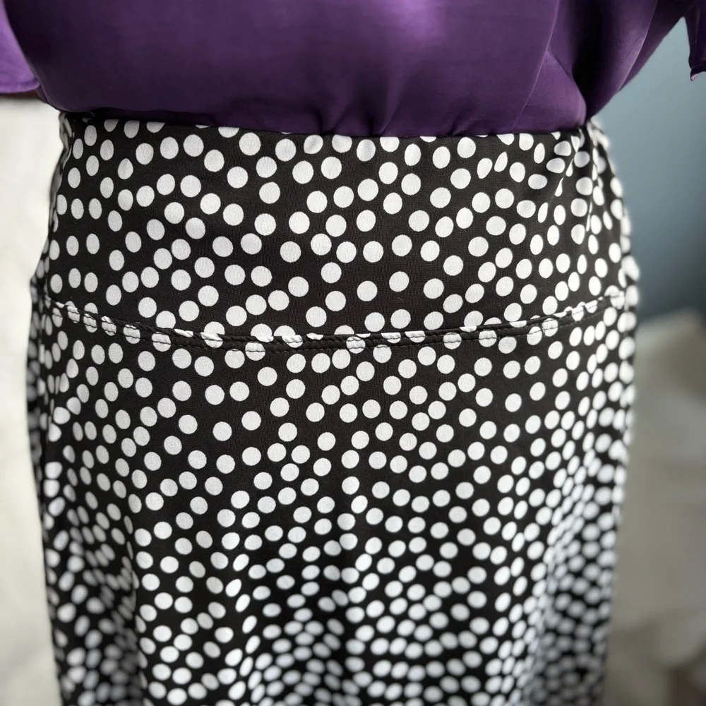 Chaus Polka Dot Black and White Women's A-Line Elastic Waist Midi Skirt